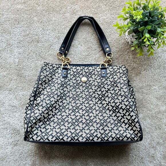 Tommy Hilfiger Signature "TH" Logo Black & Tan Large Canvas Purse 2019 - Picture 1 of 16